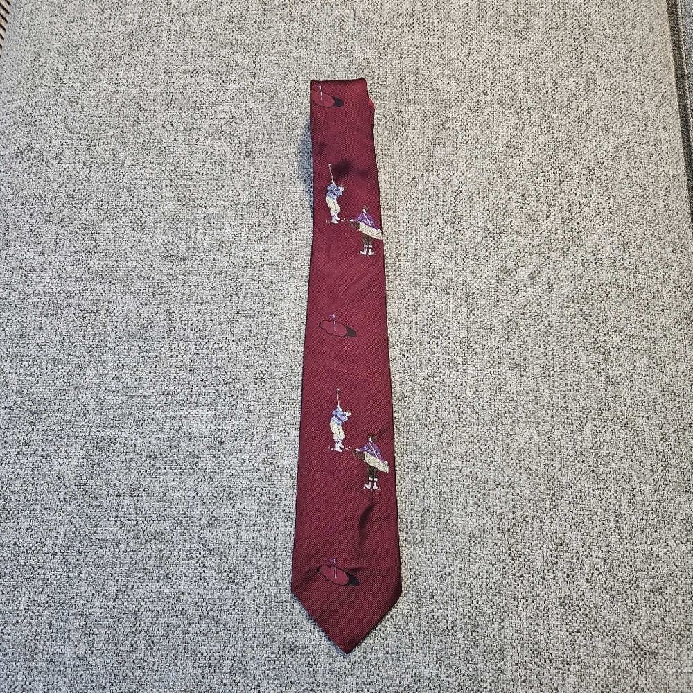 POLO RALPH LAUREN Vintage Maroon Swinging Golf Golfer Print Silk Grandpa Core